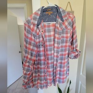 Jachs Girlfriend BEA Women's L/S Blouse Pearl Snaps Western Shirt Plaid- L